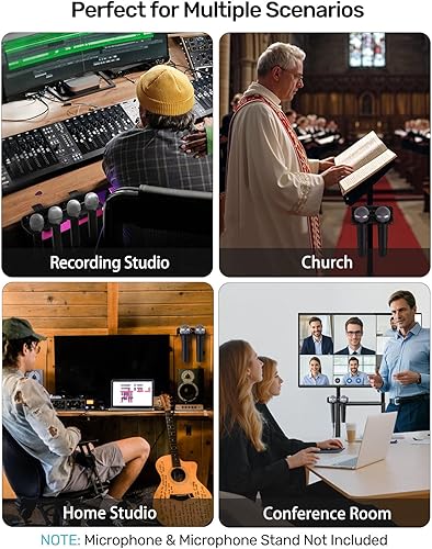 Miniatura 7 de Soporte para micrófono múltiple con abrazadera (aluminiogoma), soporte para micrófono y borde de escritorio y pared, soporta hasta 2 micrófonos de