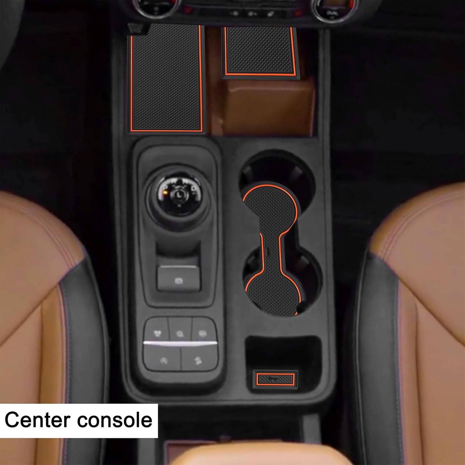 Cup Holder Insert for Ford Maverick Accessories 2022 2023 2024 2025 Center Console Liner Door Pocket Slot Mats Non-Slip Cup Holder Liners 19Pcs (Orange)(Not Fit 2025 Model with Wireless Charger) image 2