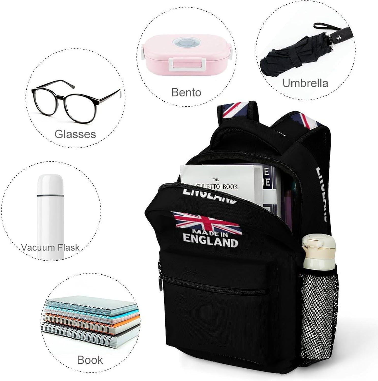 Made in England British Flag Union Jack Laptop Backpack Lightweight Travel Daypack Shoulder Bag for Men Women