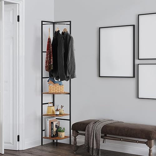 Miniatura 5 de Estantería esquinera de 70.8 pulgadas de alto con estante para ropa de 3 niveles, estantería de esquina rústica, estante de pie para dormitorio,