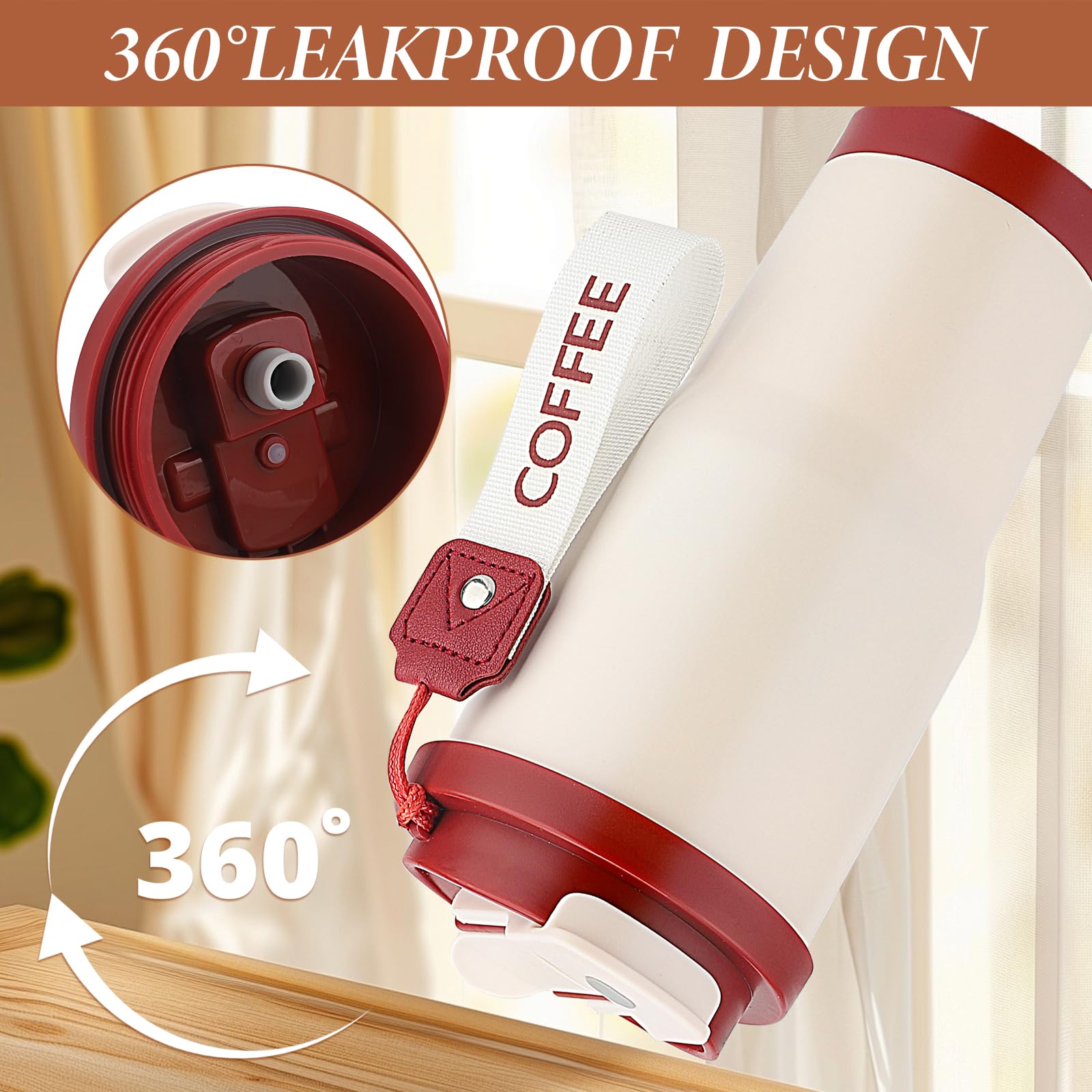 EACHPT Tazza Termica per caffè, Thermo Coffee Mug to go 510ml da Termos Caffè in Acciaio Inossidabile senza BPA, tazza da caffè con Coperchio, per caffè caldo/freddo, tè e
