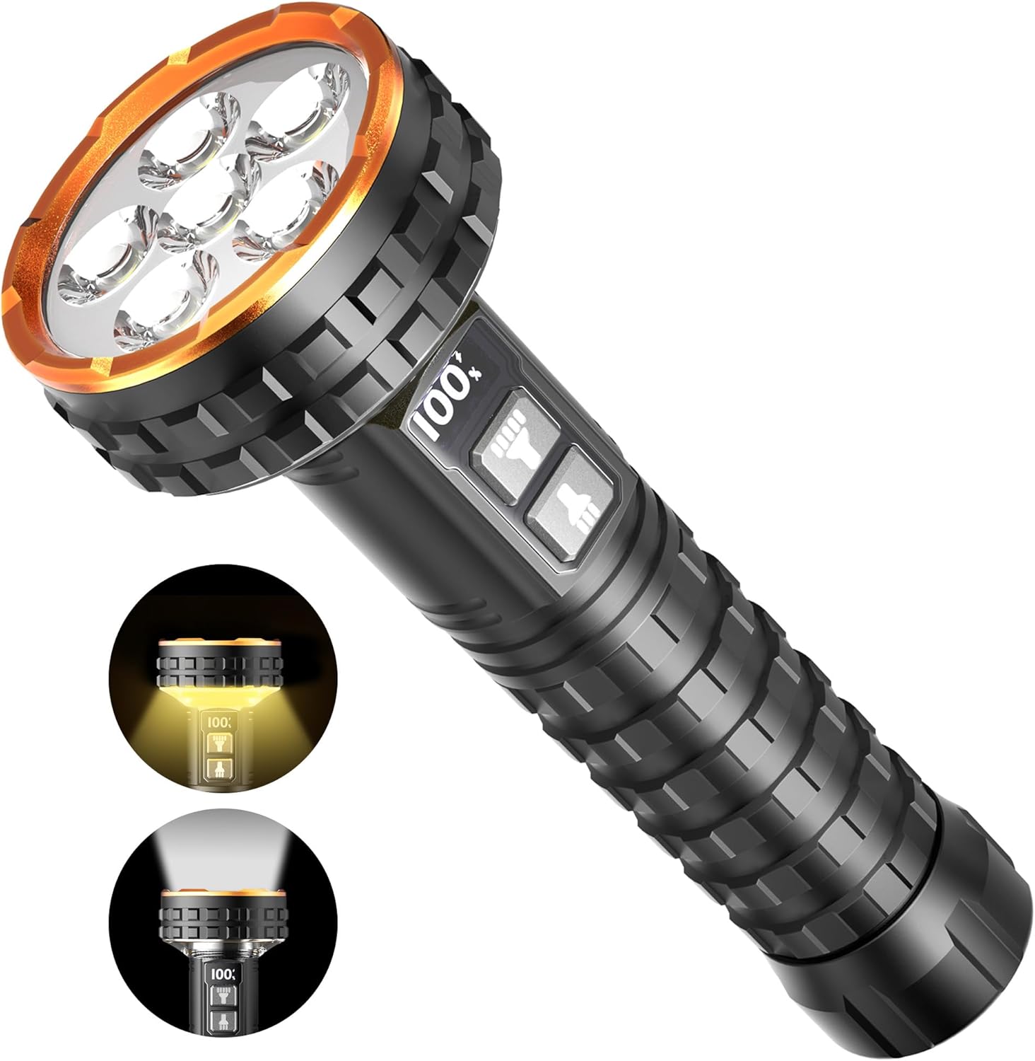 Yls Flashlight, 5000 Lumen LED Rechargeable Flashlight with Digital Display, 8 Modes & IPX4 Waterproof, Camping Light with Magnetic Base for Camping, Home, Emergency, Rescue, Hunting