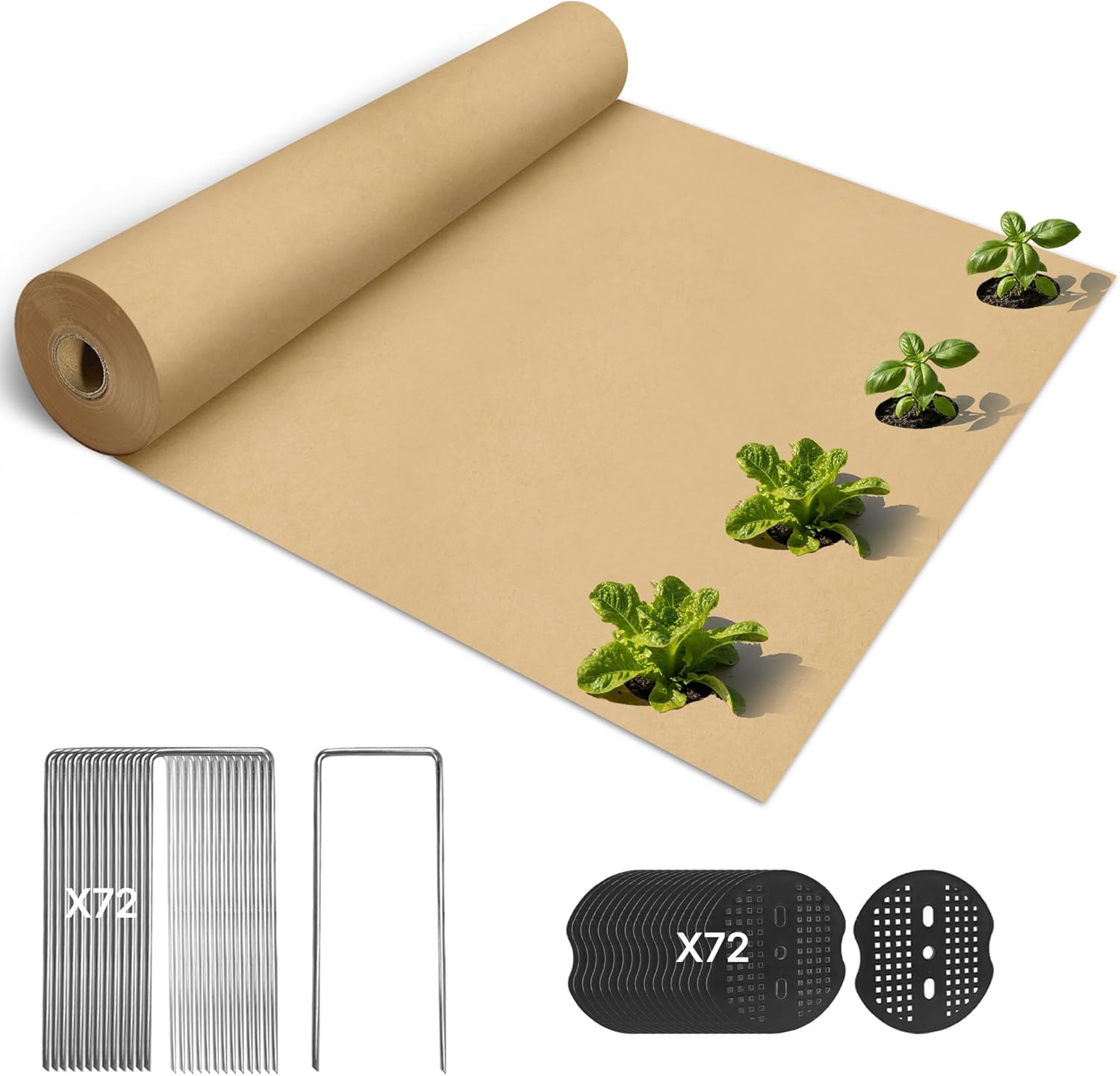 120 x 3 Ft Biodegradable Paper Weed Barrier, Garden Paper Weed Barrier with U-Shaped Ground Nails, Biodegradable Landscape Fabric, Weedguard Plus Paper Mulch for Weed Control & Holds Soil Moisture