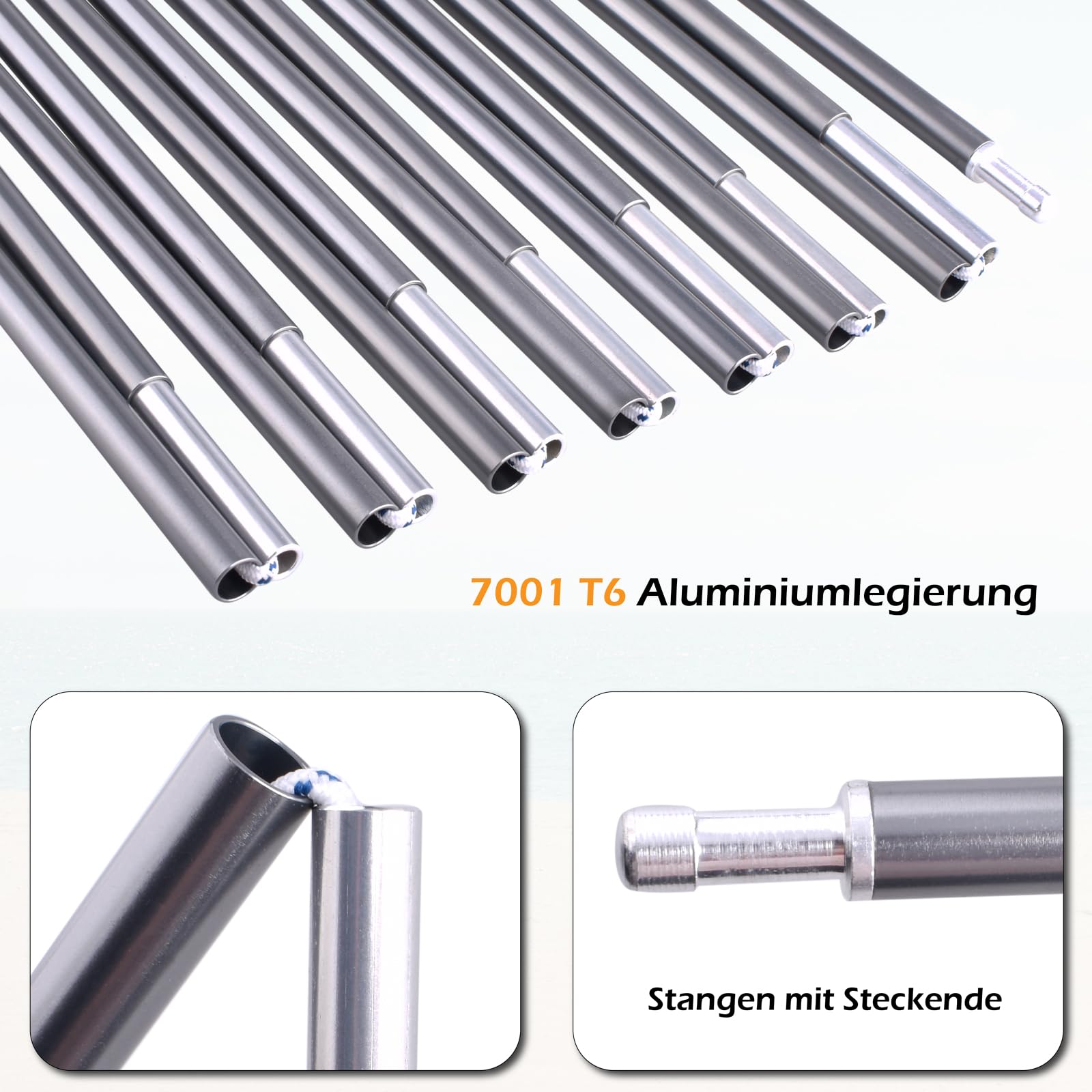 TRIWONDER 2 Stück Zeltstange, Alu Zeltstange Reparatur Set, Aluminium Tarp Pole Tarpstange, Aufstellstangen für Camping Wandern Zubehör
