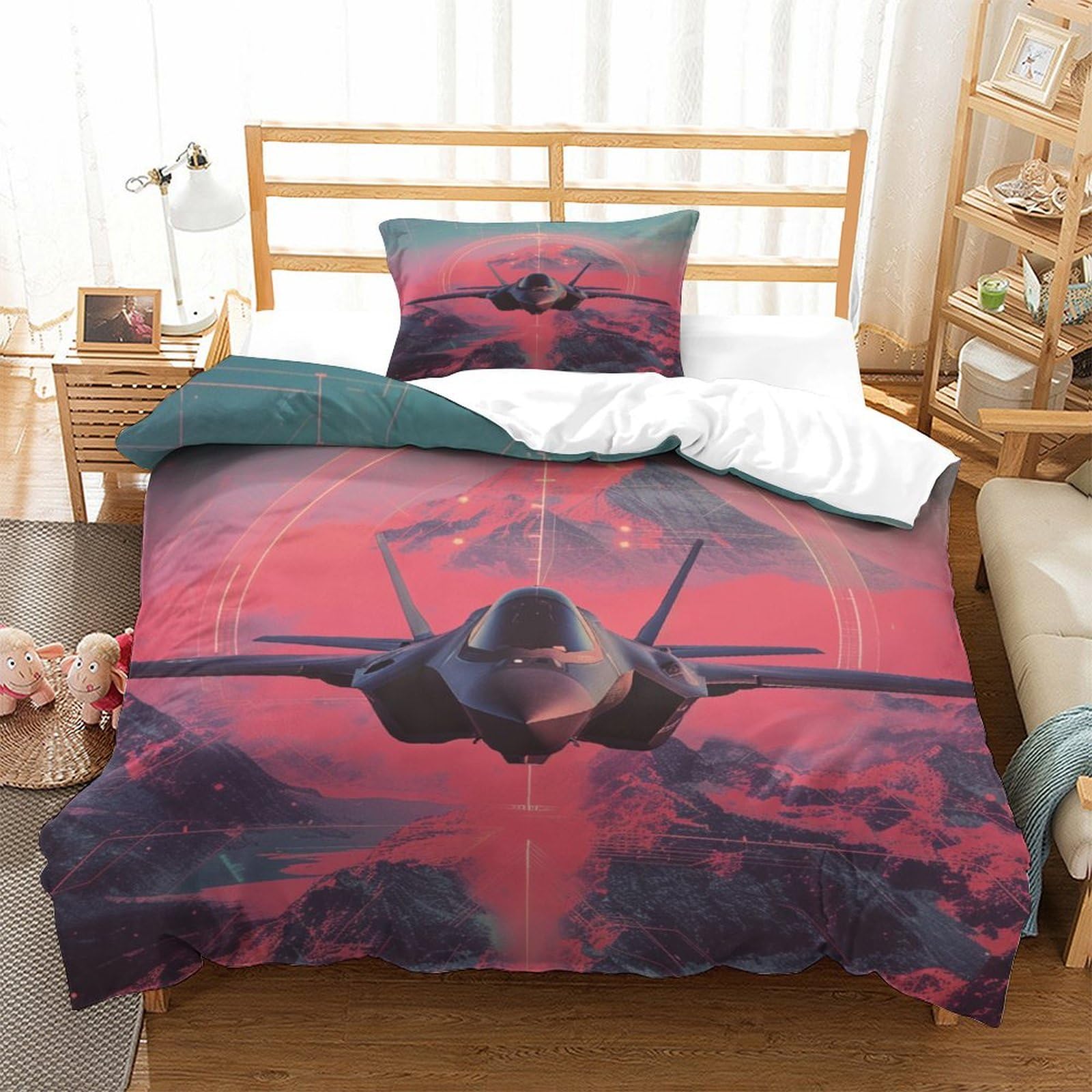 P1S9U7W5Y Aviation Fighter 3D Printed Microfiber Duvet Cover Set 3pcs Airplane Bedding Set Single（135x200cm）