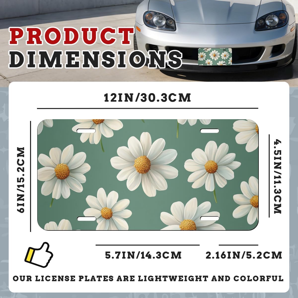 Flower Front License Plate Daisy Green Vintage Botanical Aluminum Decorative License Plates Funny Novelty Vanity Tag Cover Car Decor Accessory with 4 Holes for Men Women 12×6 Inch image 2