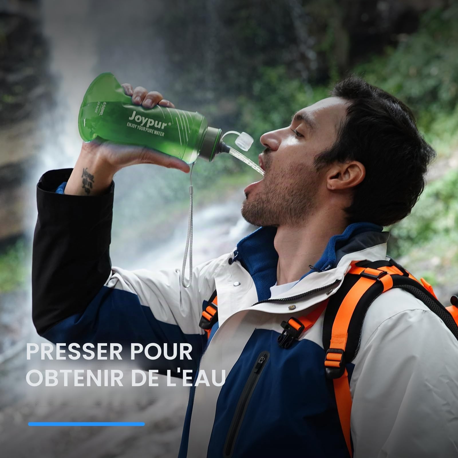 Bouteille Eau Pliable avec Filtre 650ml/1L, Filtre à Eau Portable 3 Couches, Élimine 99.9999% des Impuretés, Ultra-léger 100g, TPU Qualité Alimentaire