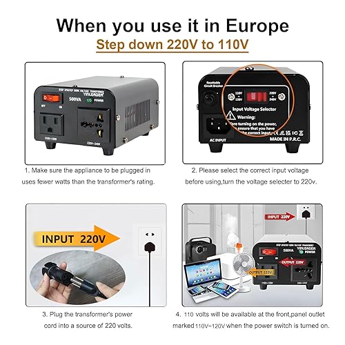 Miniatura 5 de Yinleader Convertidor de voltaje de 500 W, transformador de 110120 V a 220240 V, convertidor de paso de voltaje de 110 V a 220 V, 220 V a 110 V con