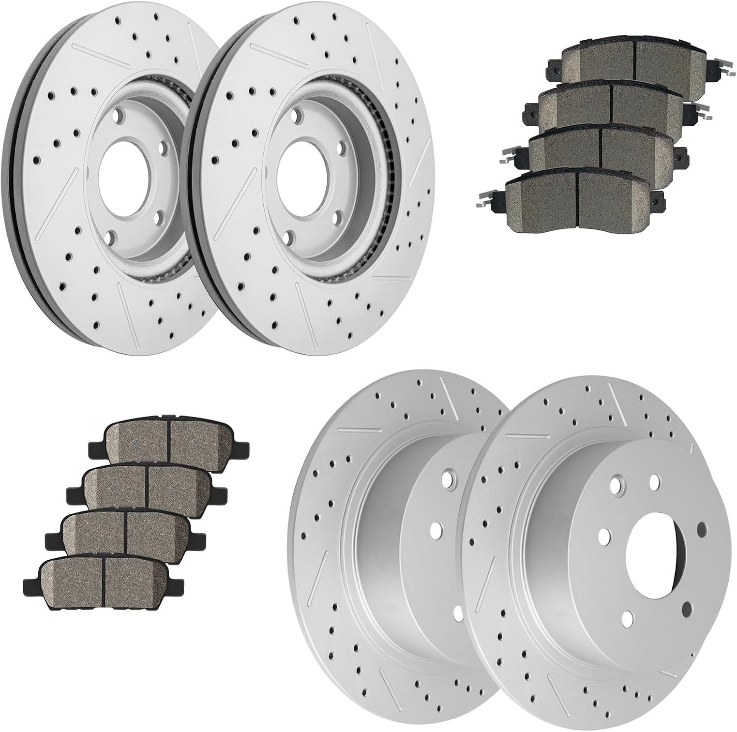 Front & Rear Disc Brake Rotors Brake Kits Ceramic Brake Pads Drilled and Slotted Disc Brake Rotors for Nissan Altima 2013 2014 2015 2016 2017 2018 2019 2020 w/Hardware