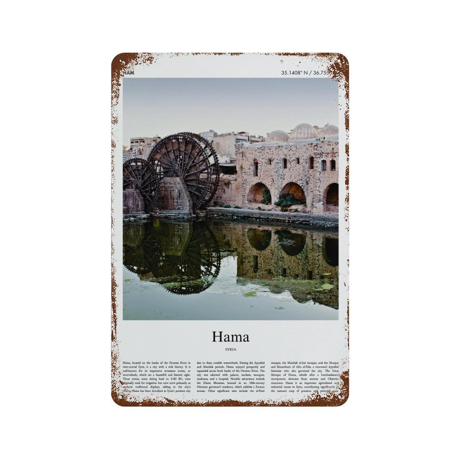 xiaoxiaoshen Hama Syria City Scenery Wall Decor Art Metal Tin Poster Modern Home Decor Art Home Bar Shop Decorations Vintage Sign 30x20cm