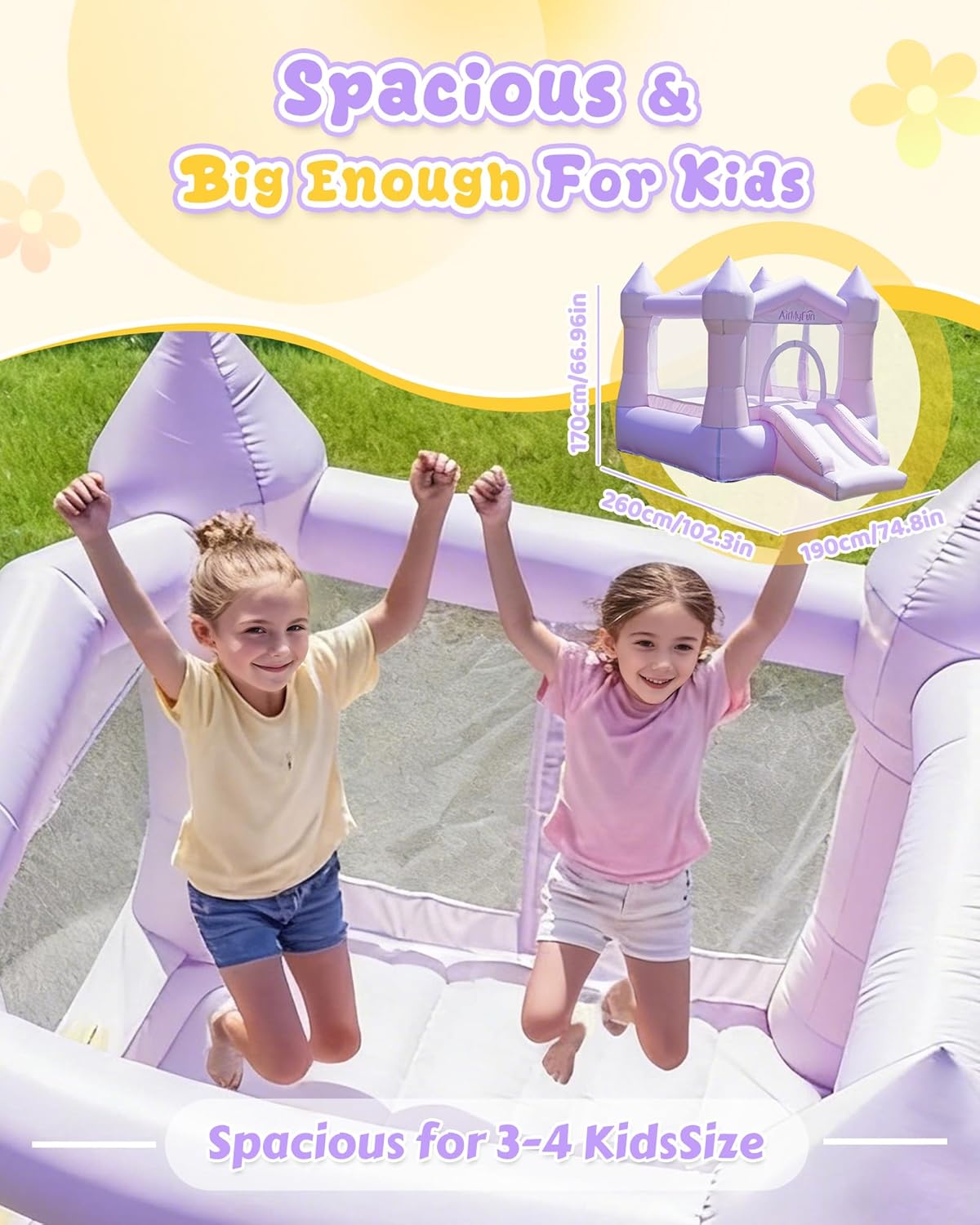 AirMyFun Bounce House with Blower - Dreamy Pink Castle for Kids 3-8, Indoor Outdoor Inflatable Bounce House with Slide, Jump Area – Toddler Bounce House for Backyard