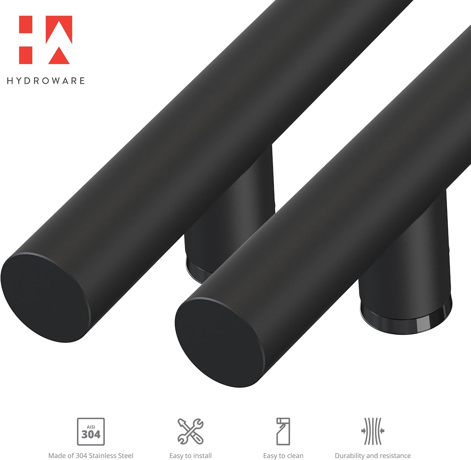 Modern Contemporary Long Stainless Steel Push Pull Door Handle for Home Entrance Glass Shower Wooden Barn & Office Store Shop Doors - Elite Model - Round (Black, 36 Inch)