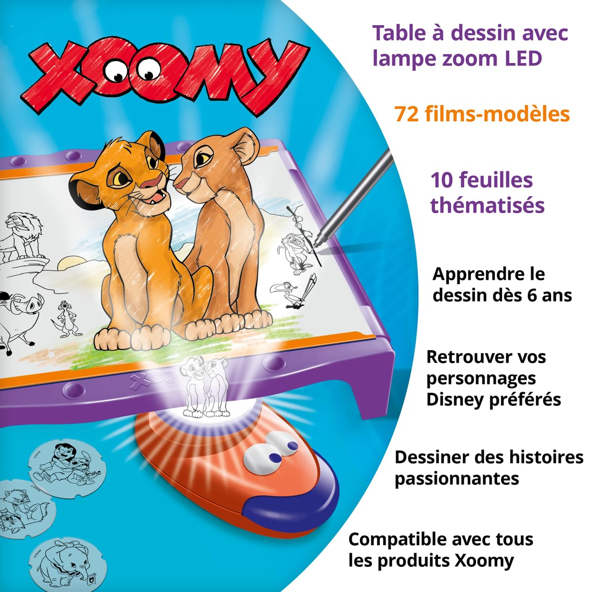 Ravensburger Xoomy Maxi Disney – Table à Dessin pour Enfant avec projecteur LED – Apprendre à Dessiner Les Personnages Disney – 72 modèles – Activité créative dès 6 Ans – Version française