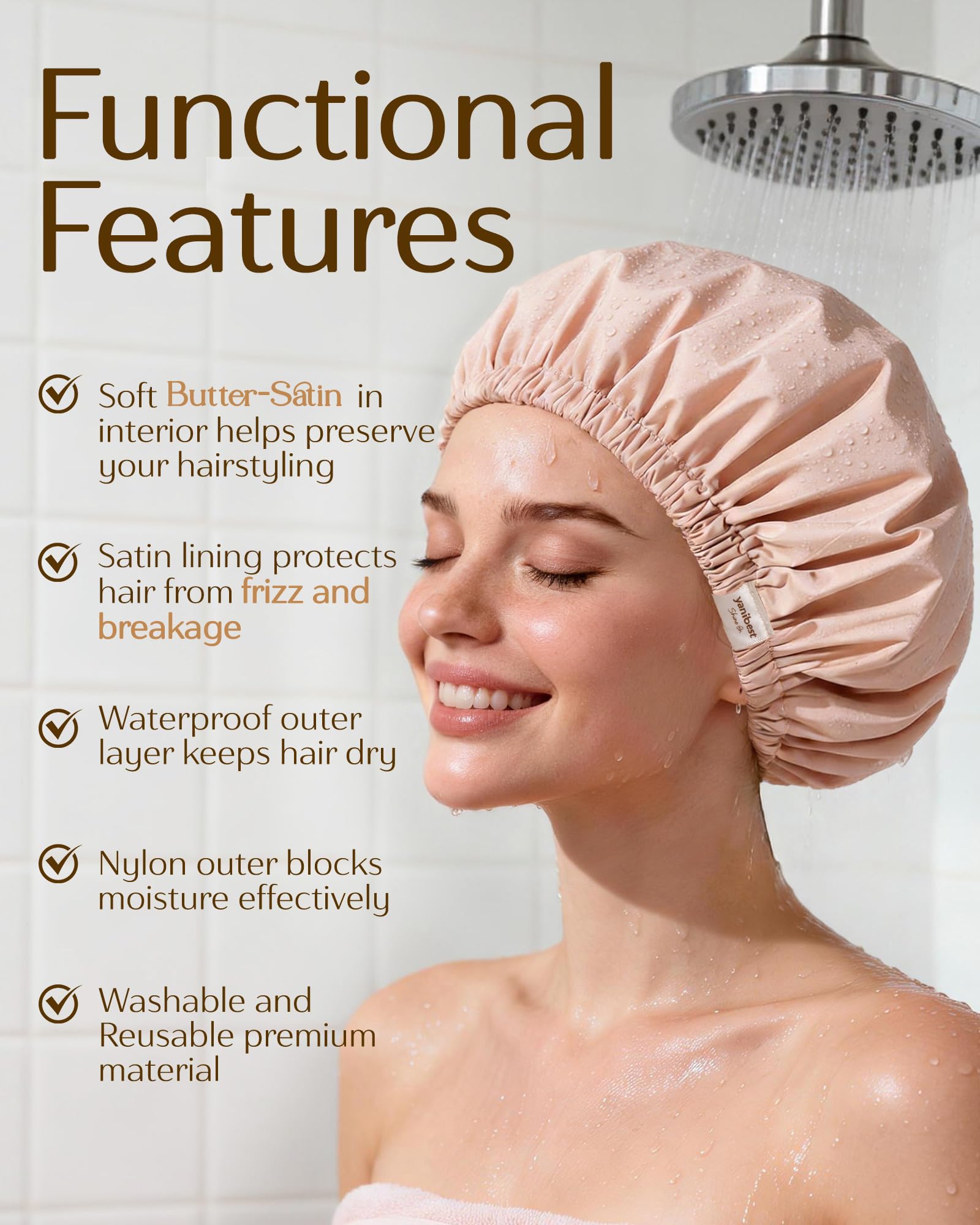Satin Shower Caps for Women - Waterproof & Dry -4