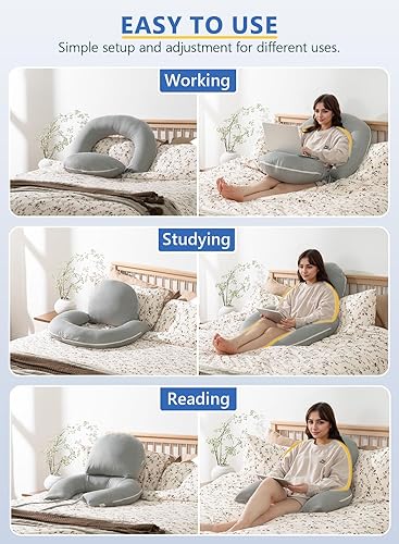 Miniatura 9 de INSEN Almohada de lectura para juegos, almohada de espalda para sentarse en la cama, almohada de escritorio para leer, trabajar y relajarse