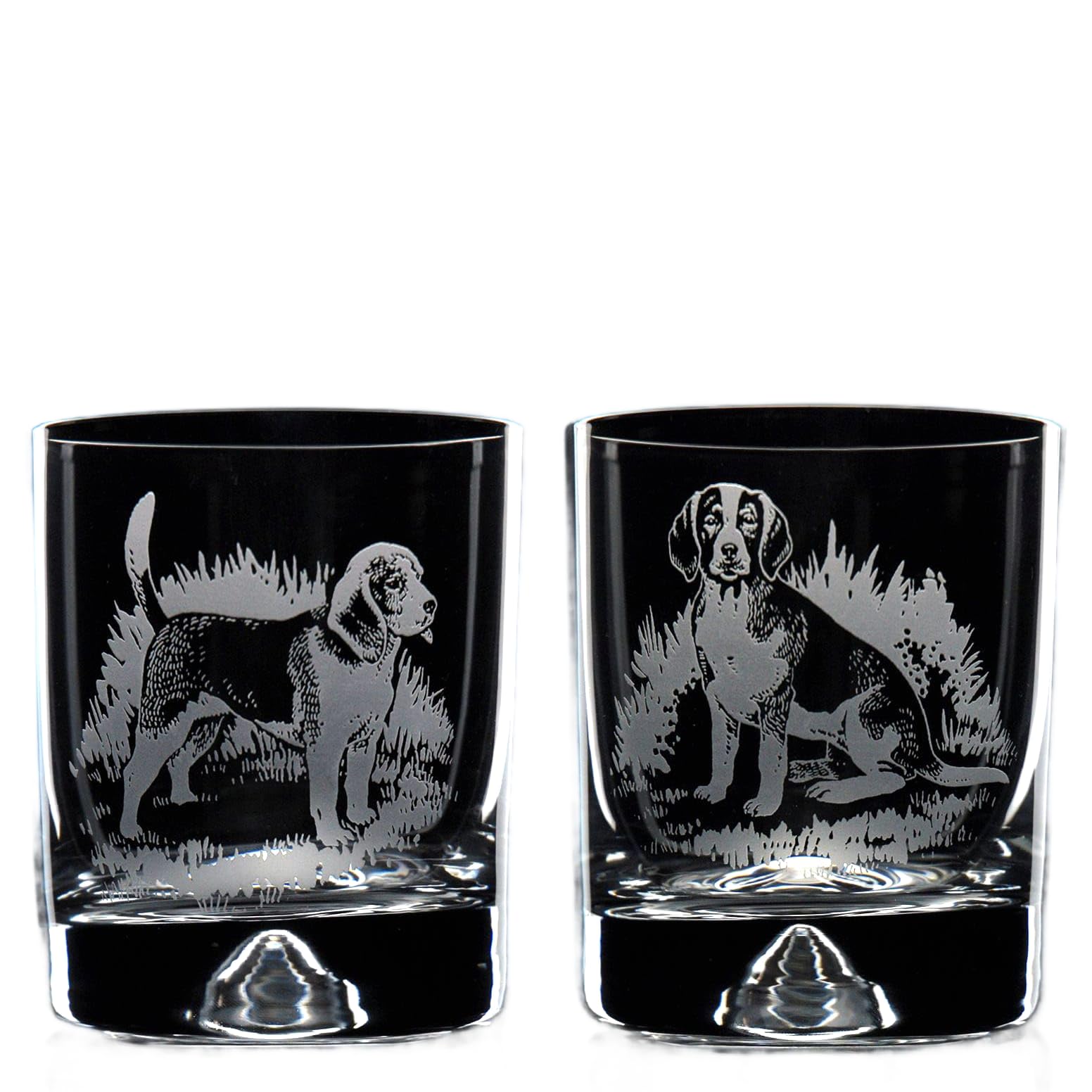 GLYPTIC Glass Art Beagle Dog Placement Hand Etched/Engraved Whiskey Tumbler Glass — image 1