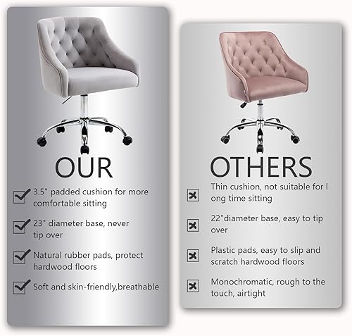 Miniatura 6 de MOJAY Silla giratoria de oficina de terciopelo, silla de tocador, silla de escritorio de tela, silla de oficina bonita y elegante, silla de oficina