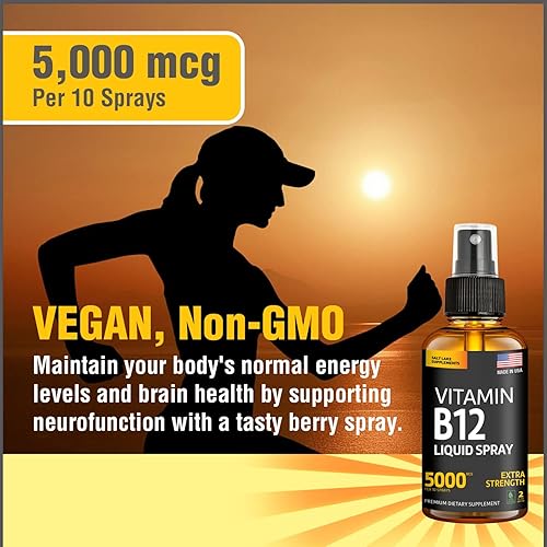 Miniatura 3 de Vitamina B12 Sublingual - Spray de vitamina B12 vegano - Metilcobalamina vitamina B12 líquido aumenta la energía y el estado de ánimo - Sin gluten y