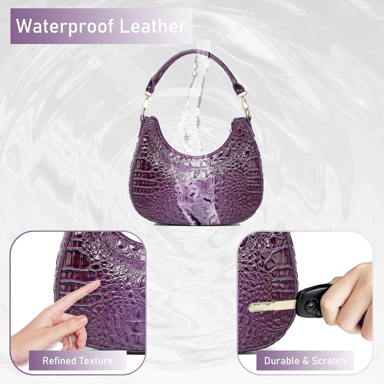 Crocodile Hobo Bag for Women,Vintage Crescent Shoulder Purse in Vegan Leather, Soft Chic Clutch Handbag for Daily Outfits - Image 6