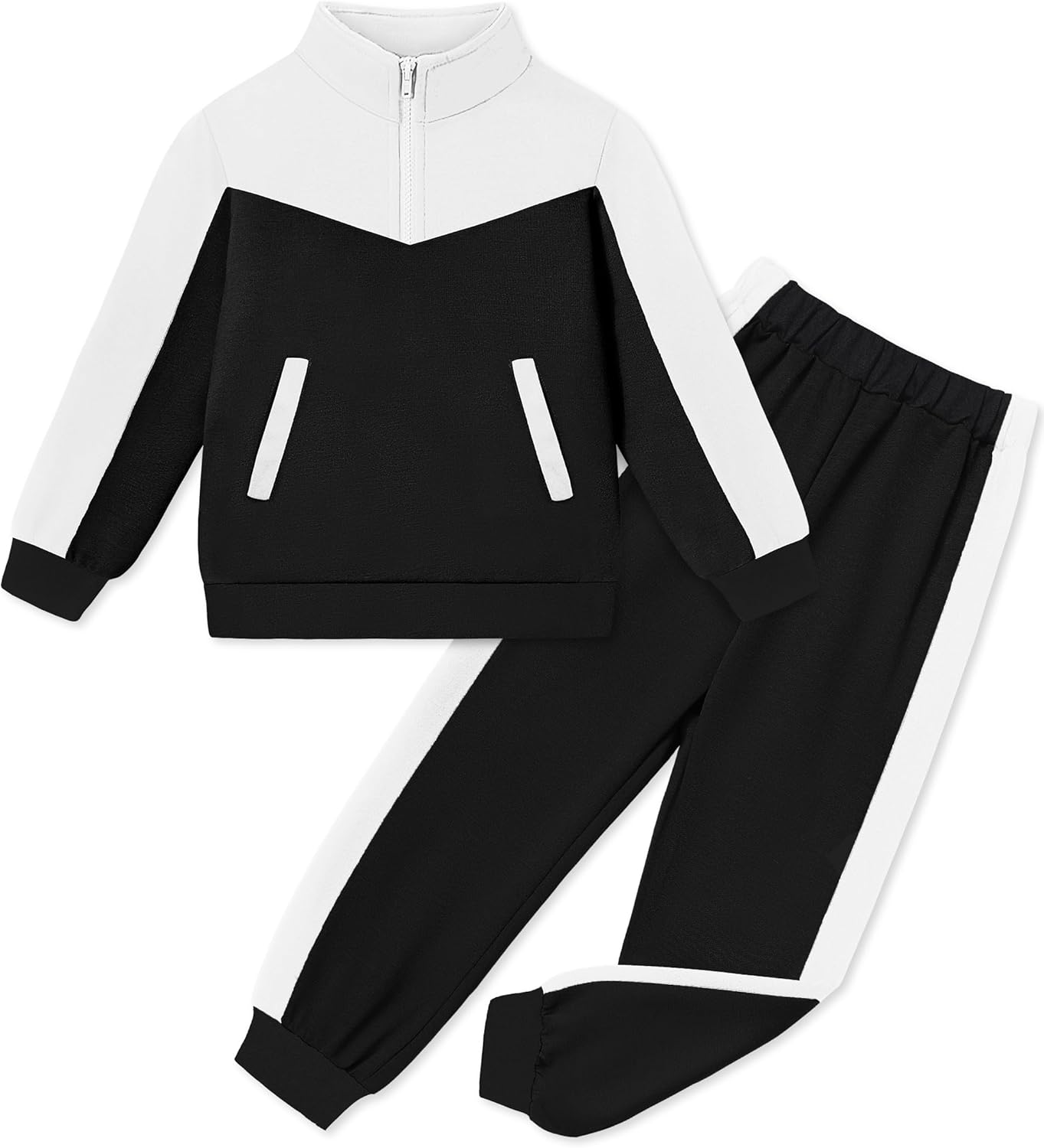 Boys Clothes Solid Color Block Kid Boys' Clothing Sets Stand Collar Half-Zip Sweatsuit 2pcs Outfits with Pocket 6-12y