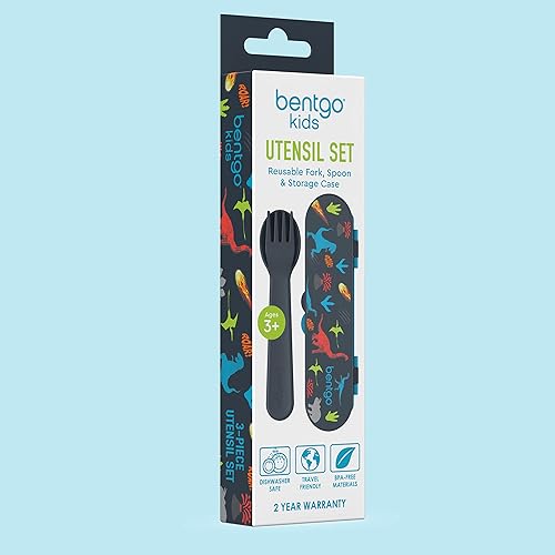 Miniatura 7 de Bentgo Juego de utensilios para niños tenedor cuchara y estuche de almacenamiento de plástico reutilizable hecho de materiales sin BPA apto para