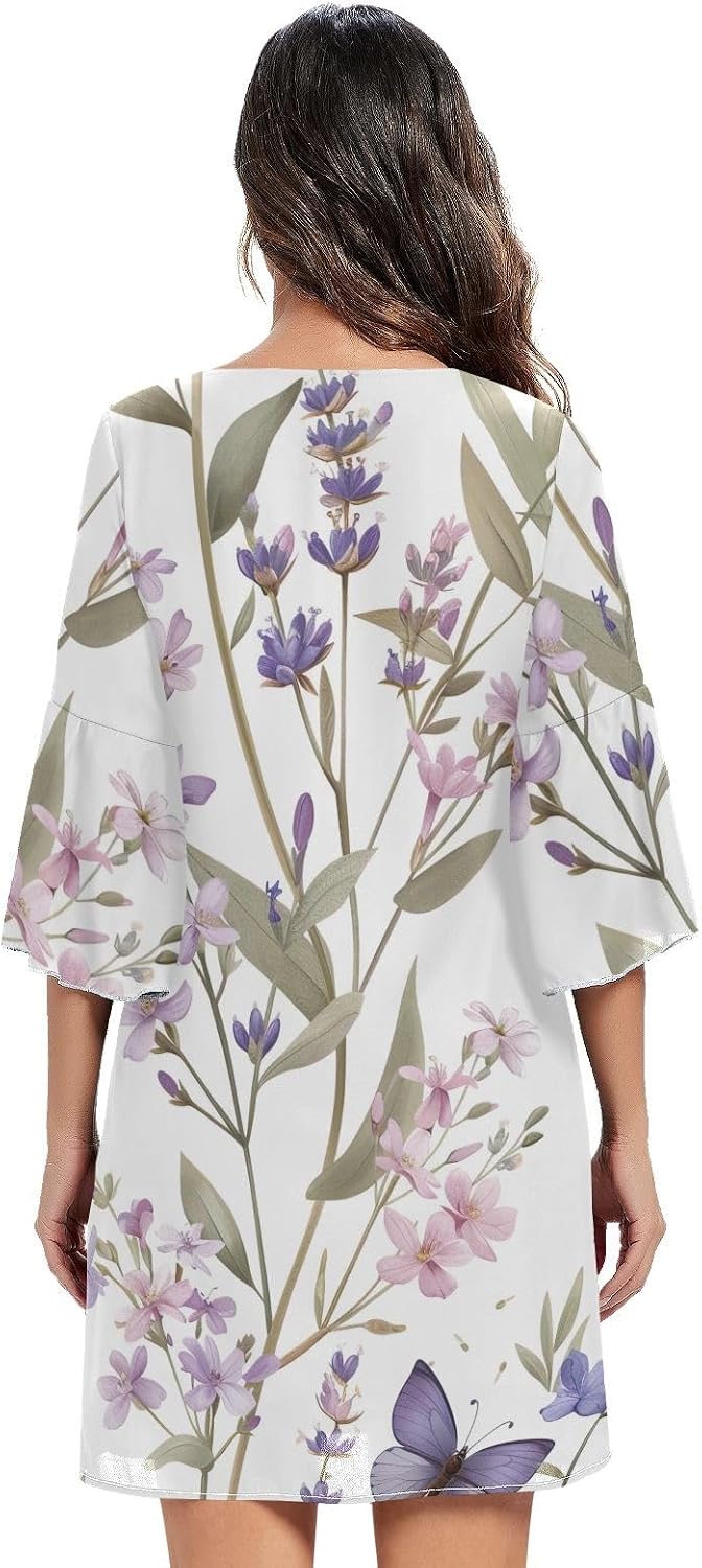 Lavender Wildflowers White Short Summer Dress Printed Summer Dresses Party S-XXL