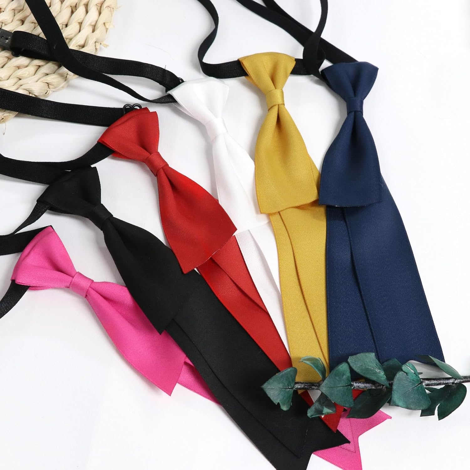 Pre Tied Tie for Women, Solid Bow Tie Satin Ribbon Womens Neck Ties for Party Wedding