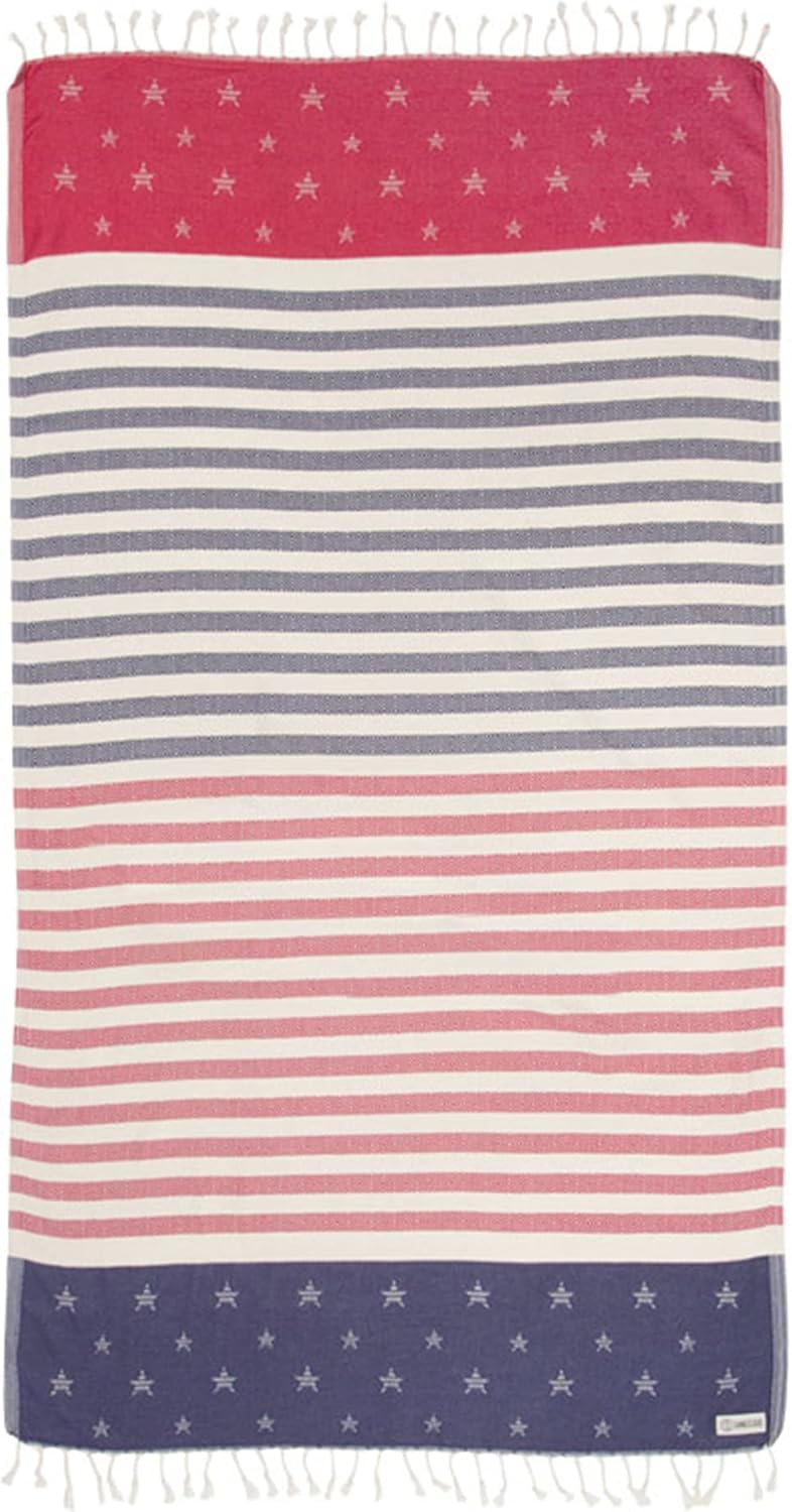 Sand Cloud Beach Towel - Sand Free - 100% Organic Turkish Cotton Yarn - Quick Dry Towel for Beach, Picnic, Blanket or Bath - As Seen on Shark Tank - Stars & Stripes (Red, White & Blue)