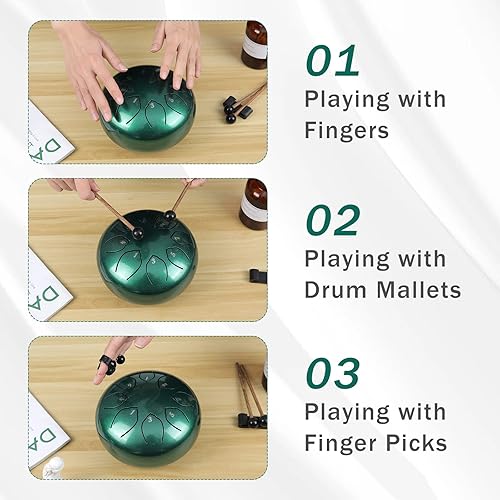 Vista 34 de Tambor de lengua de acero para niños: juego de tambores musicales de metal de 6 pulgadas, 8 notas, tecla C para meditación, yoga, educación, Azul