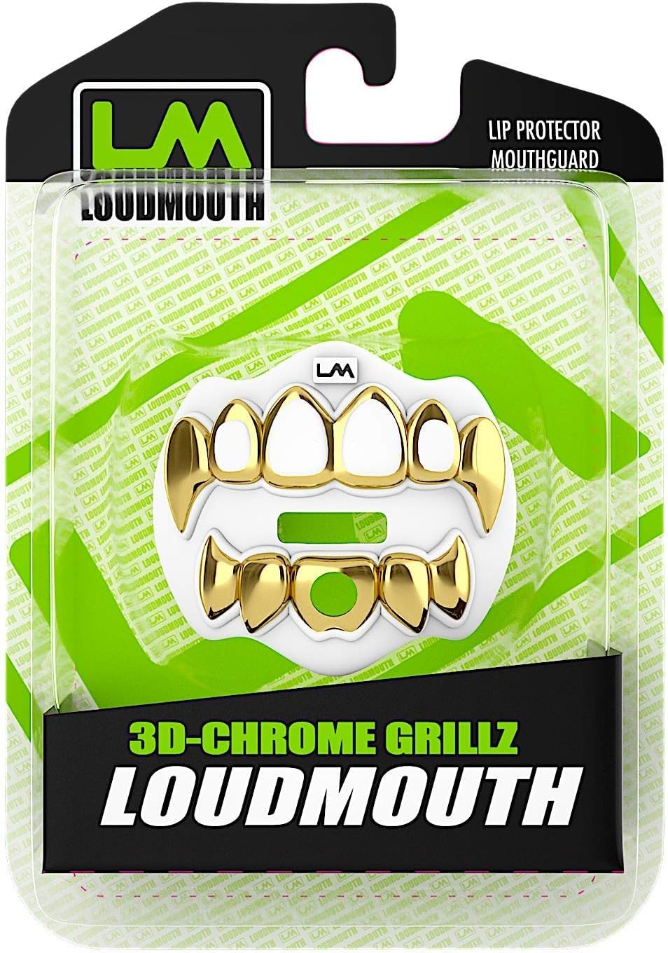Loudmouth - Paradenti 3D cromato, per adulti e ragazzi, per lo sport, massimo flusso d'aria, protezione labbra e denti (griglia 3D, cromato/oro)