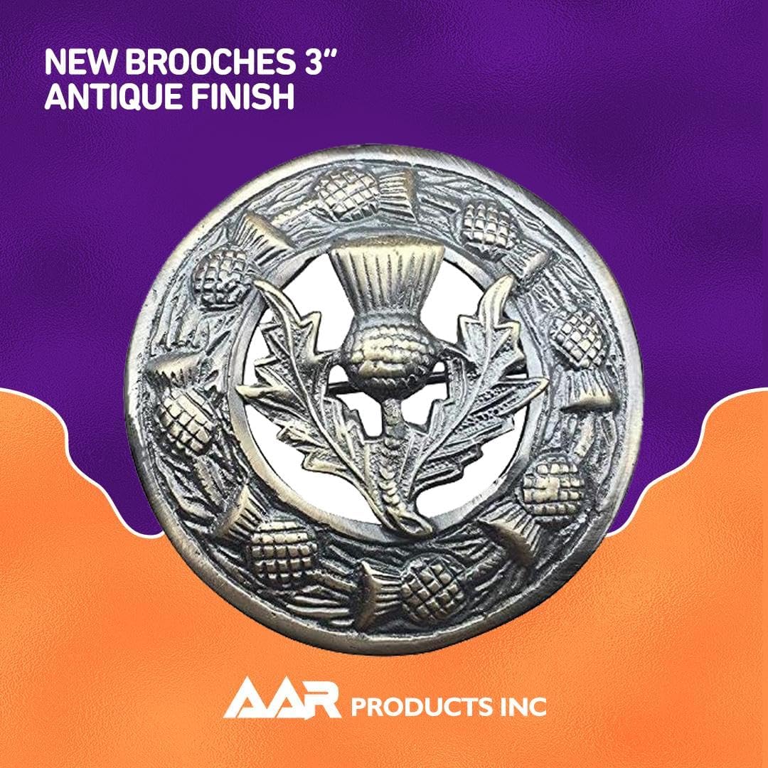 AAR Men,s Scottish Thistle Kilt Brooch Fly Plaid Antique Finish 3" (7cm) diameter T - Image 3