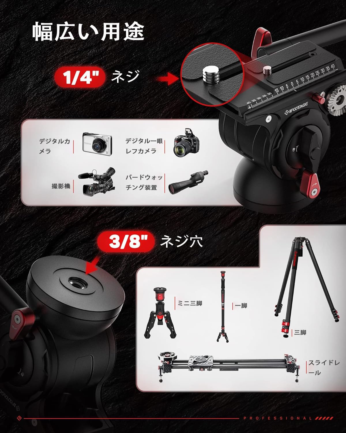 Amazon.co.jp: IFOOTAGE ビデオ雲台、アルミ合金三脚用流体雲台