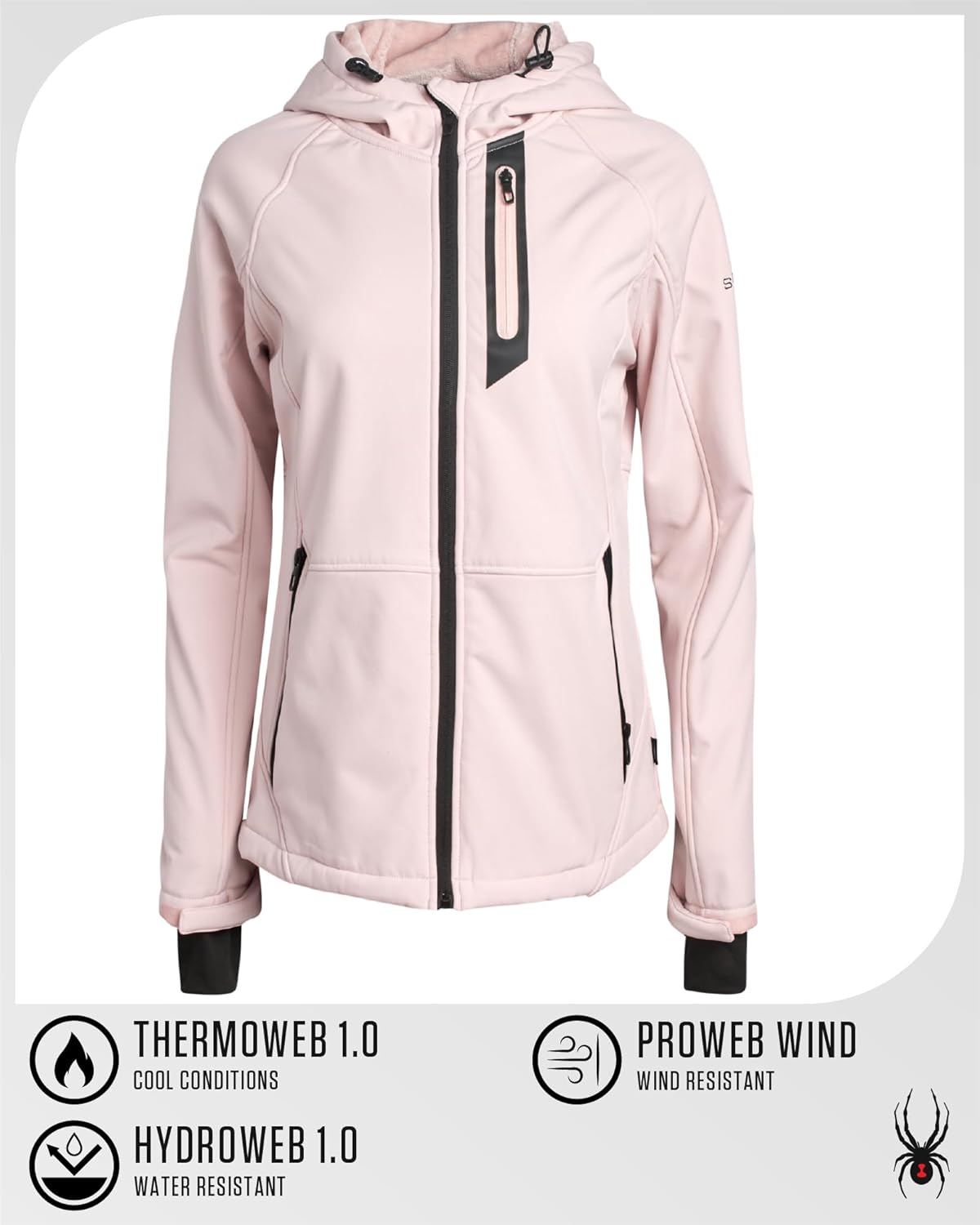 Spyder Womens Softshell Jacket - Lightweight Terry Fleece Hoodies for Women Water Resistant Zip Up Womens Windbreaker Jacket - Image 6