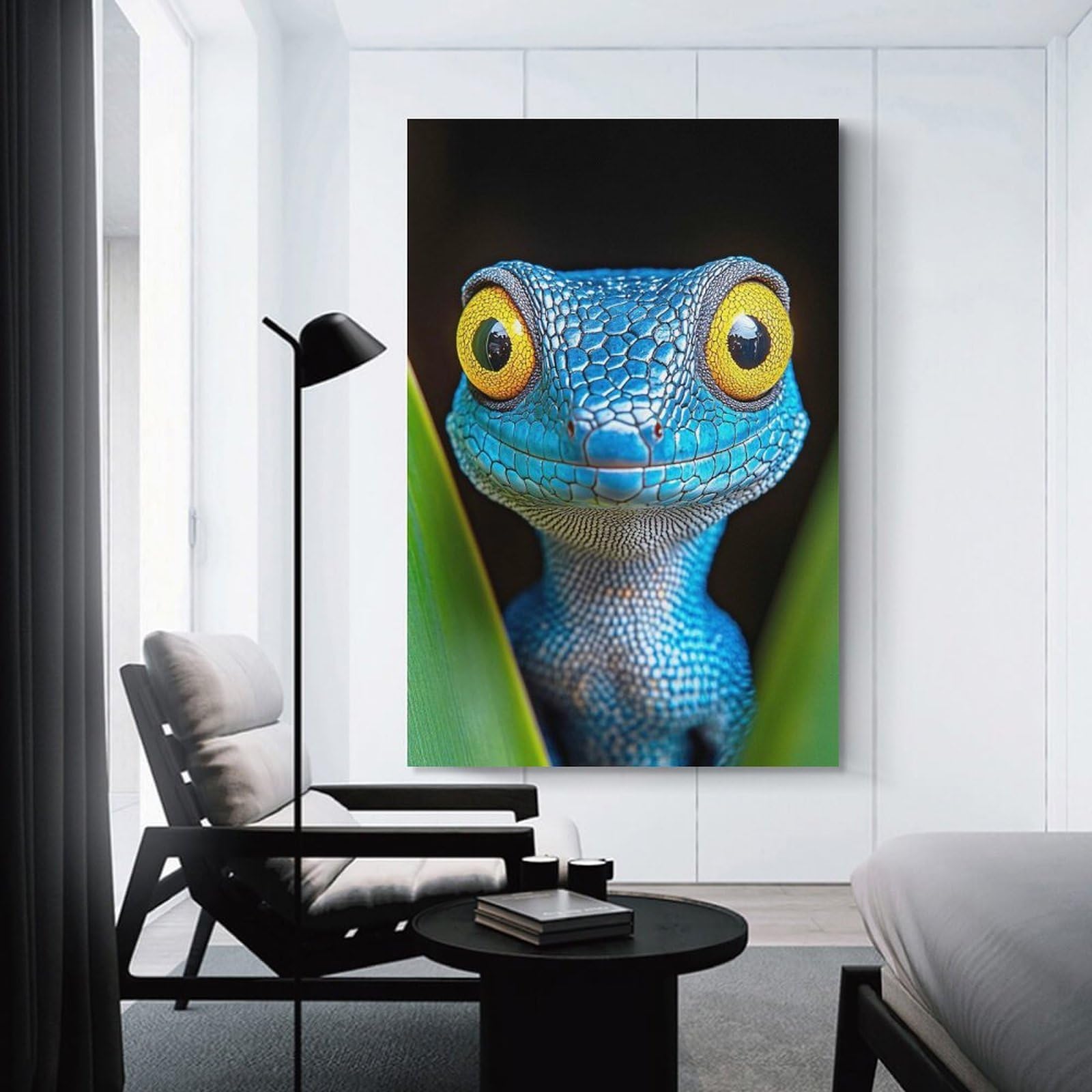 Junmoney Unframe-Style-19 Blue Lizard With Yellow Eyes Canvas Wall Art 20X30inch(50X75cm), For Office Decor, Home Working Or Creative Rooms, Wall Art That Adds Style To Work Areas