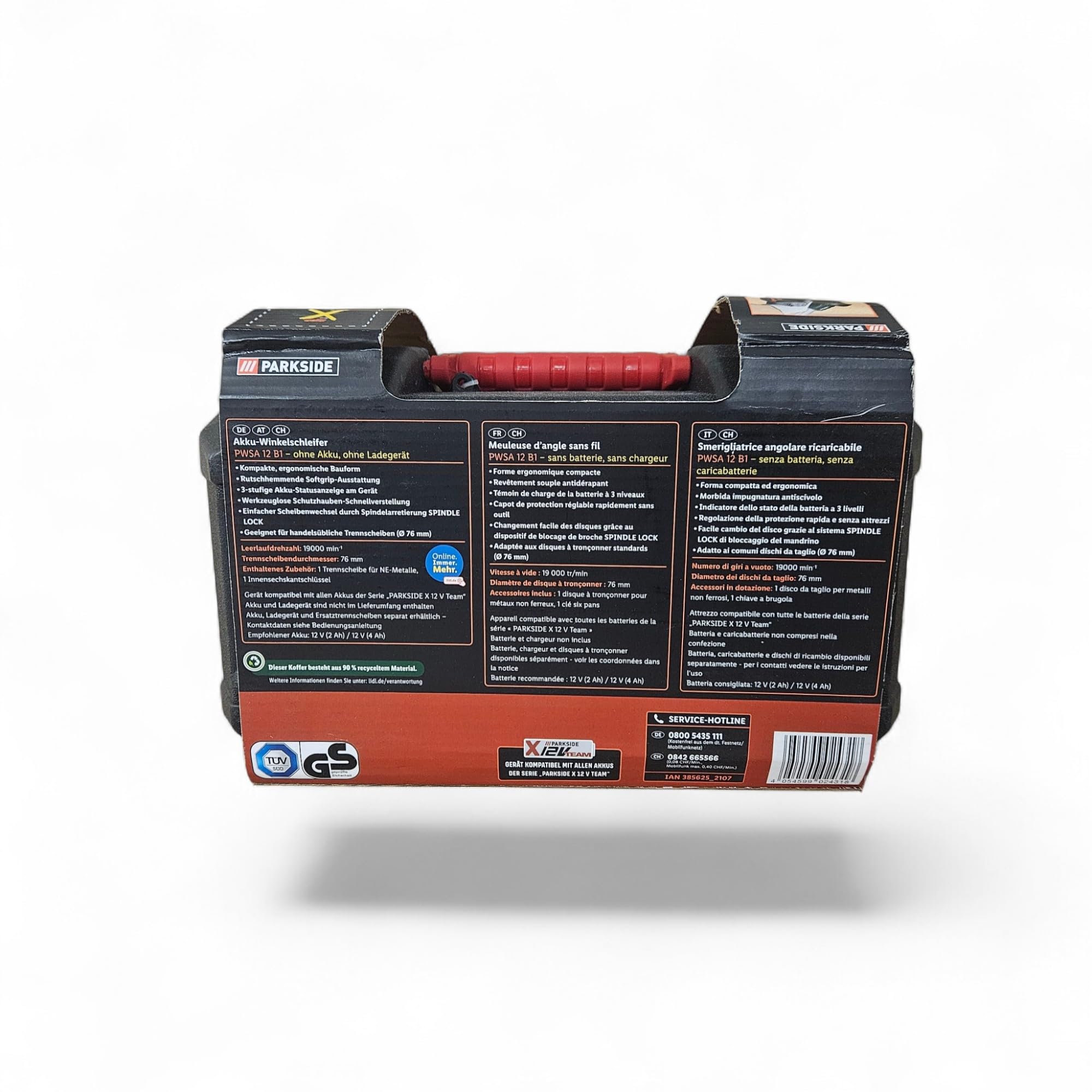 Parkside, Smerigliatrice angolare PWSA 12 B1 senza fili, batteria e caricabatterie non inclusi