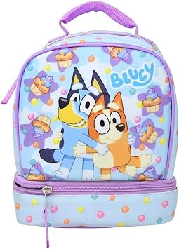 Fast Forward Kids Insulated Lunch Bag with Handle Bluey Drop Bottom Lunch Bag Design Reusable Soft Cooler Lunch Box for Boys & Girls, School, Daycare & Travel