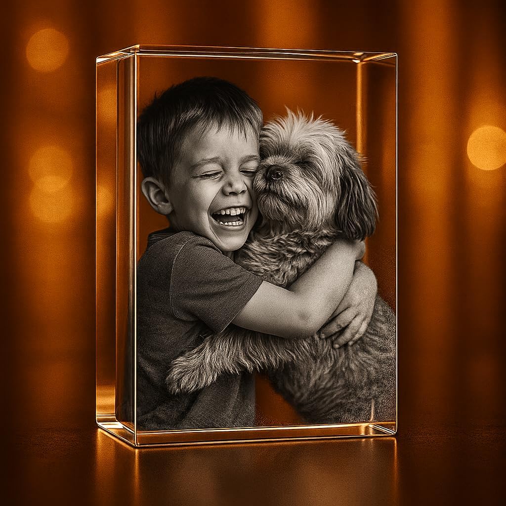 Personalized 3D Engraved Crystal Photo Rectangle |Custom Laser Etched Keepsake | Gift | Décor | Memorial Gift for Pets | Dogs Or Cats Personalized Photo Frame (3 x 2 x 2 inches)