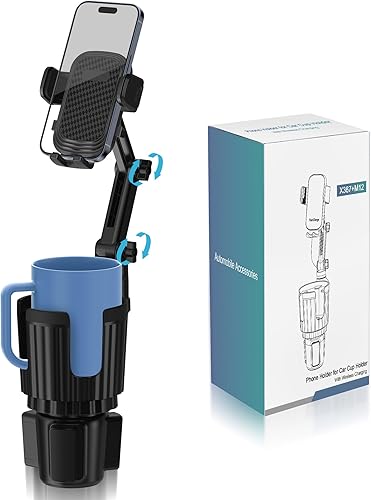 Miniatura 1 de Soportes para teléfono para portavasos de tu automóvil, soporte para teléfono celular 2 en 1 con soporte para tazas, base expandible, cuello