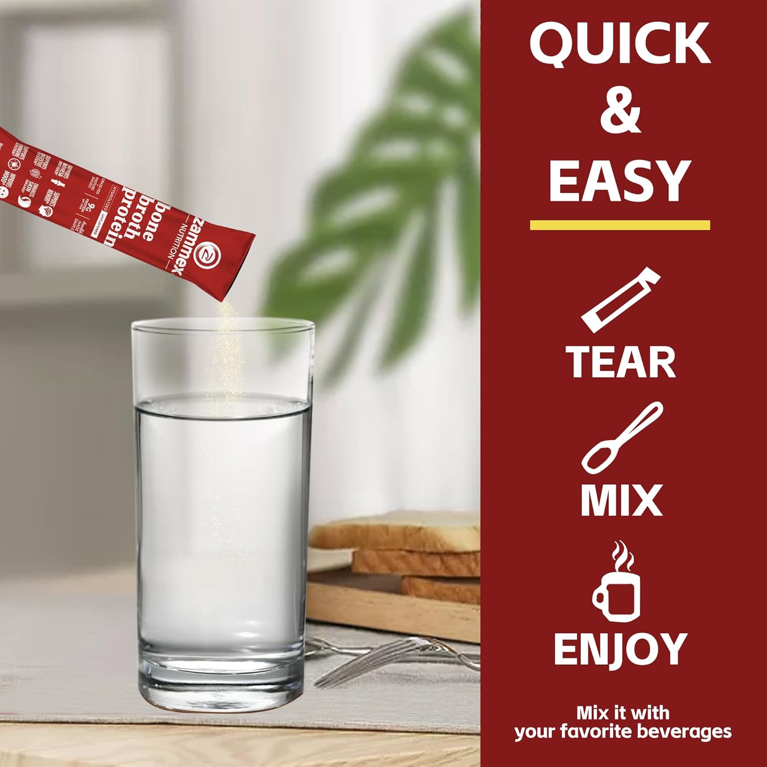 Zammex Bone Broth Collagen Packets-18g Collagen Protein-Bone Broth Powder to Go-30 Travel Packets-Supports Skin Nails Joints, Gut Health | Gluten-Free |Keto & Paleo Friendly-Natural Flavor