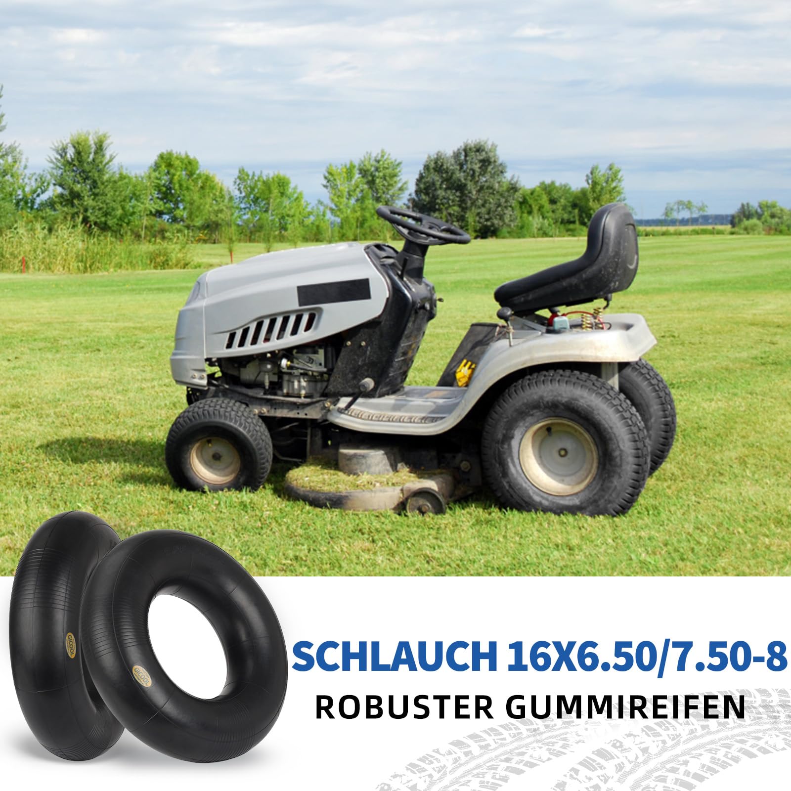 GICOOL 16x6,50-8, 16x7,50-8 Schlauch, 2er-Pack mit TR-13-Ventil, für hohe Beanspruchung, für Rasenmäher, Traktoren, Golfwagen, Gartenanhänger und mehr