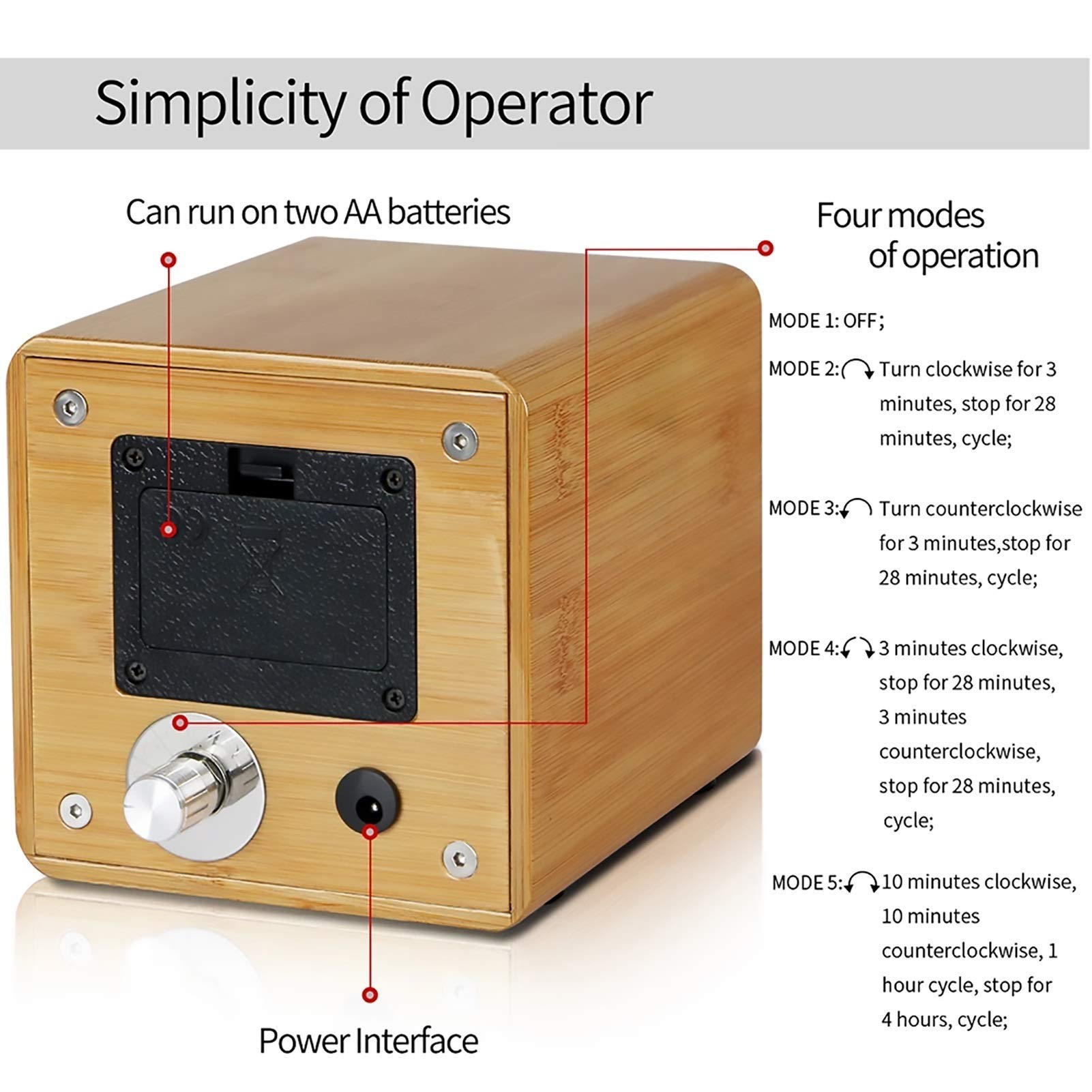 Caricaorologi - Mini scatola di carica automatica per orologi Orologio meccanico Agitatore motore silenzioso Display per orologi Custodia rotante con supporto Alimentato da batteria + alimentazione
