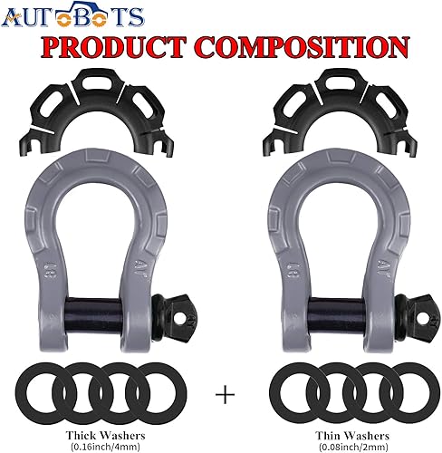 Miniatura 19 de AUTOBOTS D Ring Shackles Heavy Duty(2 Pack) 68,000 lbs Capacity, Tow Hooks Clevis Shackle with 7/8" Screw Pin for Towing Winch Off Road Accessory