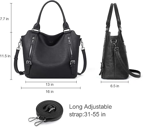 Miniatura 3 de CLUCI Hobo Bolsas de cuero vegano para mujer, bolsa grande para mujer, bolso de hombro con correa ajustable
