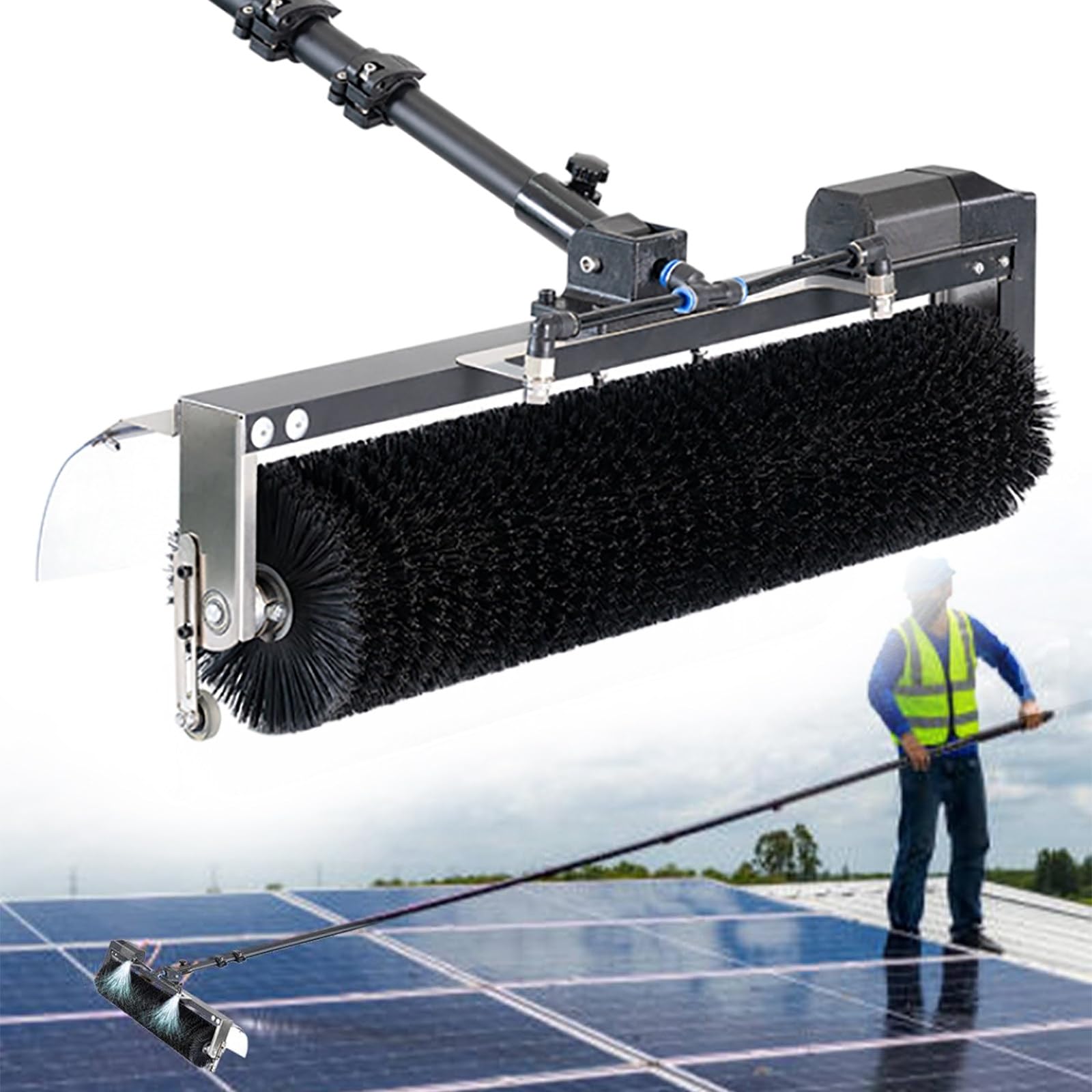 ASerZenith Solar Panel Cleaning Kit - 60Cm Wide Water Fed Telescopic Brush & 25Ft Pole For Easy Solar Panel & Window Cleaning, Perfect For Home & Professional Use,7.5M/25Ft