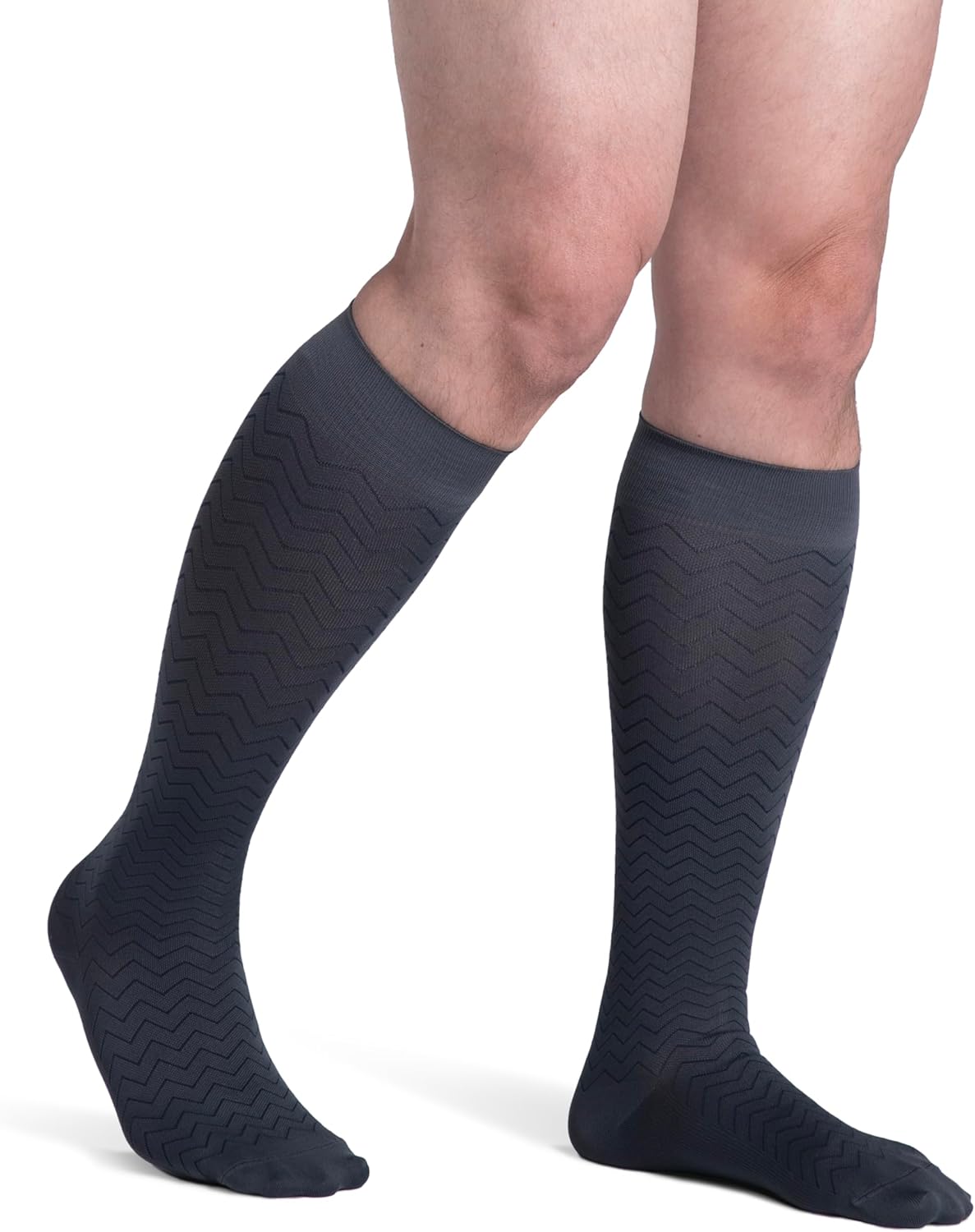 Sigvaris Men’s Style Microfiber Patterns 830 Closed Toe Calf-High Socks 20-30mmHg - Graphite Chevron - Large Long