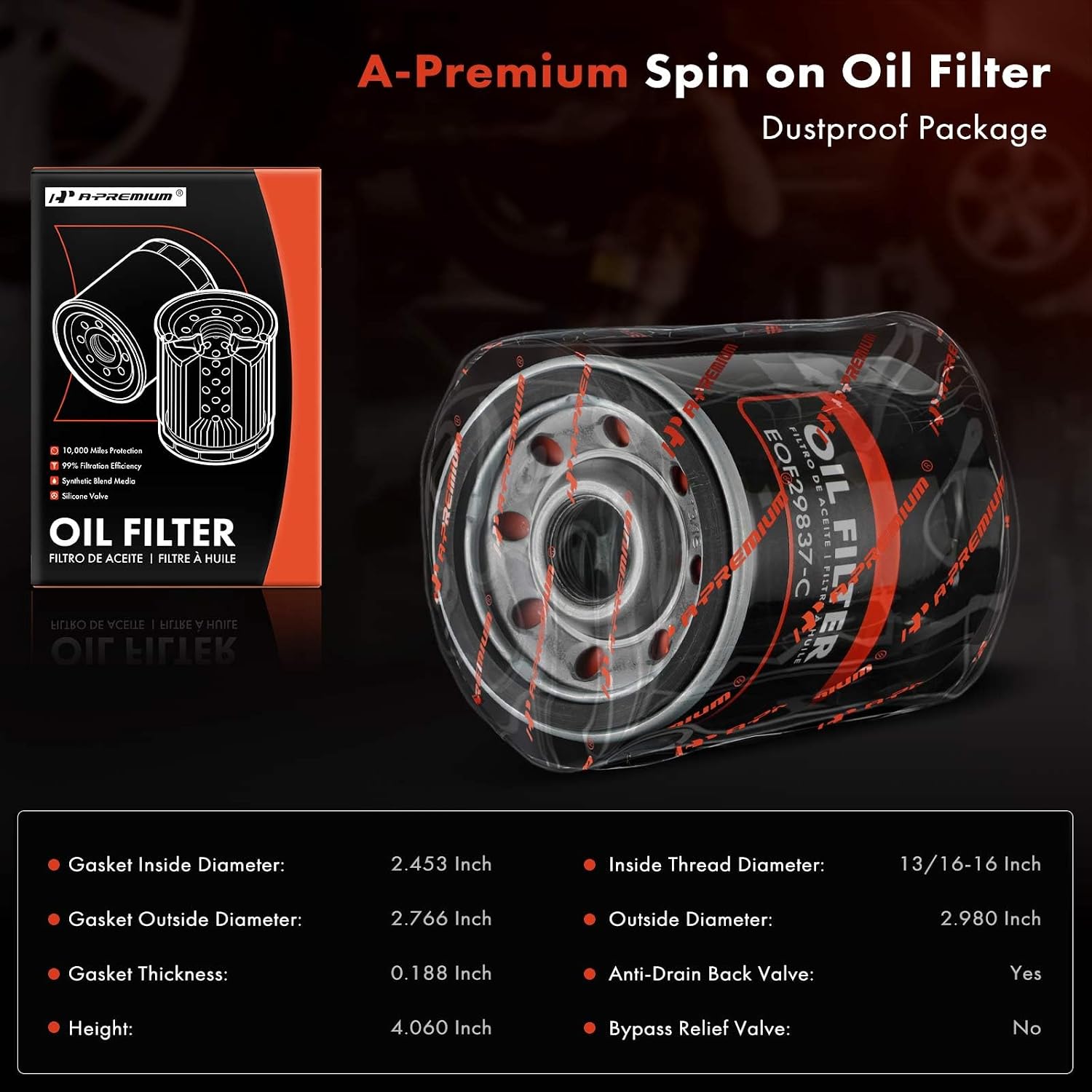 A-Premium 10K Miles Protection Spin On Oil Filter Compatible with Chevy Malibu, Impala, Colorado, Suburban 1500/2500 & Buick LaCrosse & Cadillac & GMC & Hummer & Isuzu & Pontiac & Saab & Saturn