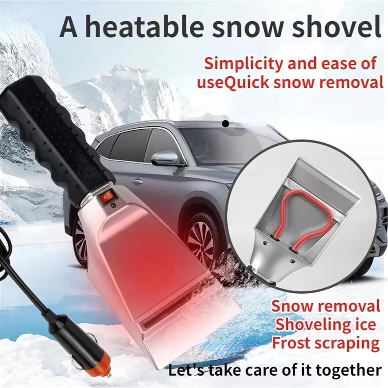 12V Winter Electric Heater Car Ice Scraper Windshield Glass Snow Shovel Removal Defrost Cleaning Tool Heat Snow Scraper 2026