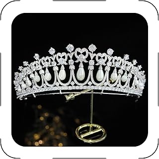 Jorsnovs Cubic Zirconia Royal Princess Diana Style Pearl Wedding Bridal Tiaras and Crowns CZ Pageant Headpieces Hair Jewelry