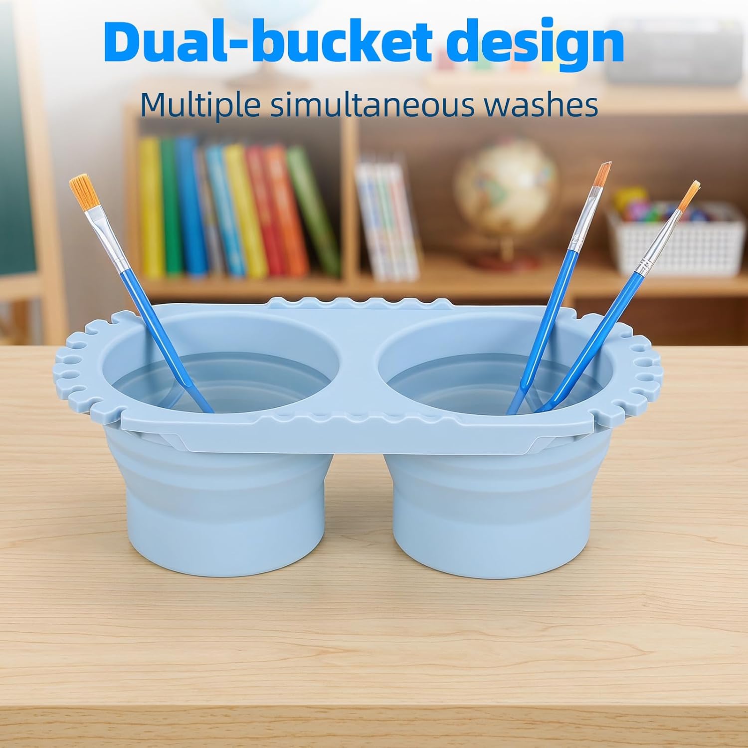 Abaodam Paint Water Cup, Dual Compartment Foldable Silicone Paint Brush Cleaner Cup with 2 Sponges for Acrylic Watercolor Art Supplies