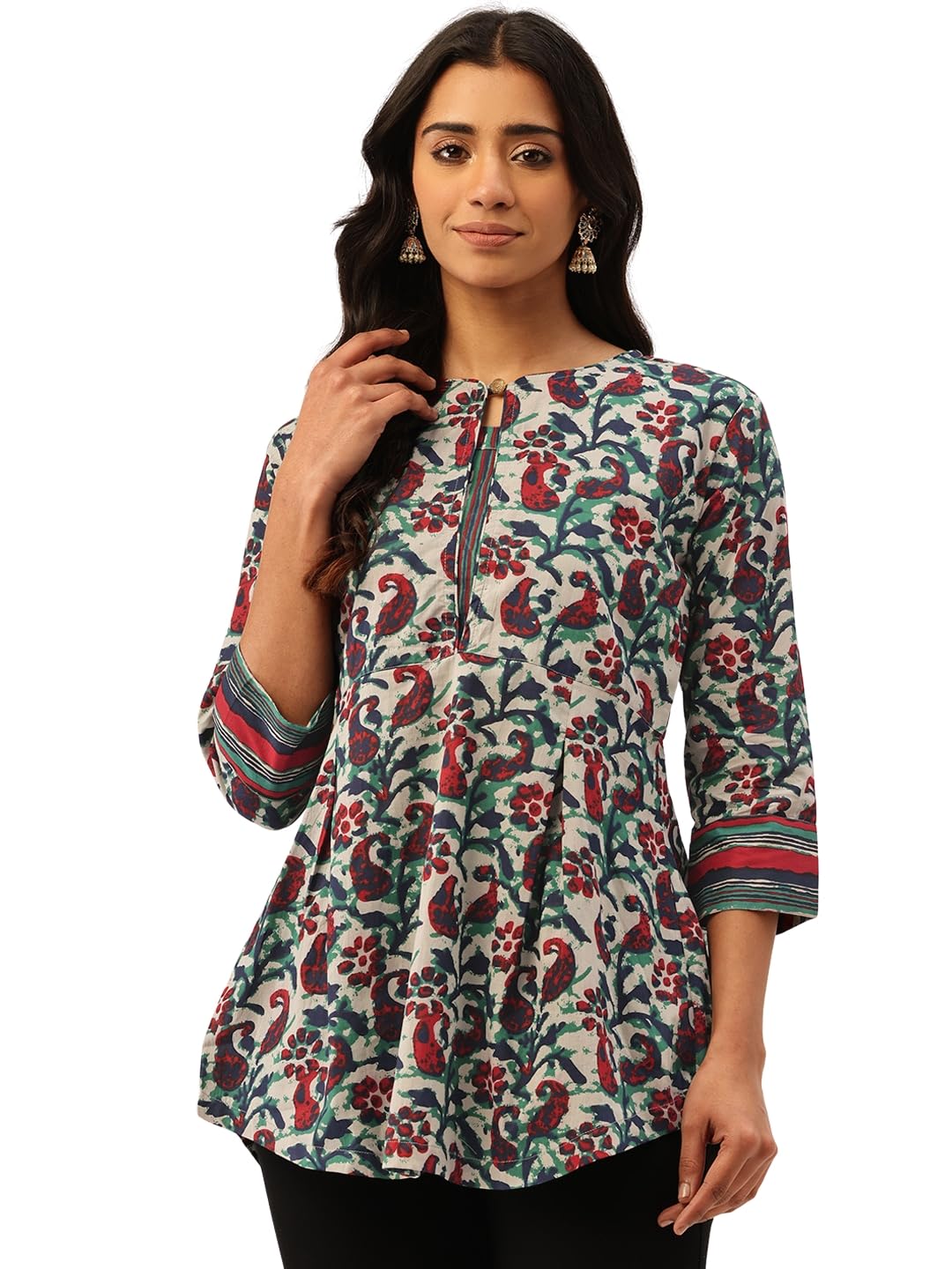 feranoid Inner Yoke Short Kurti for Women - Button Detail & 3/4 Sleeves (S-XXL)-picture-55